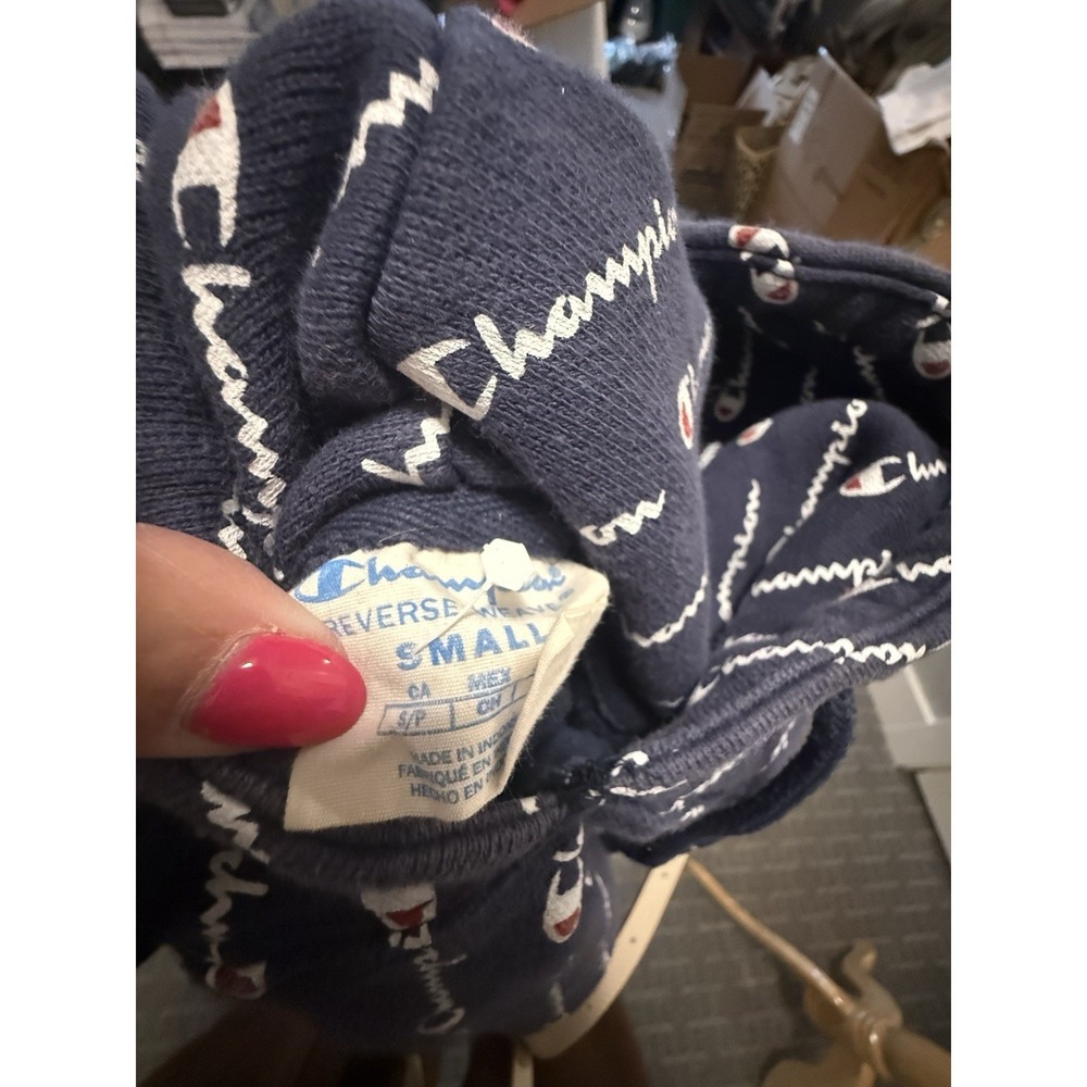 Champion Women Cropped All Over Print Logo Hoodie Reverse Weave Blue Size Small - Picture 8 of 8
